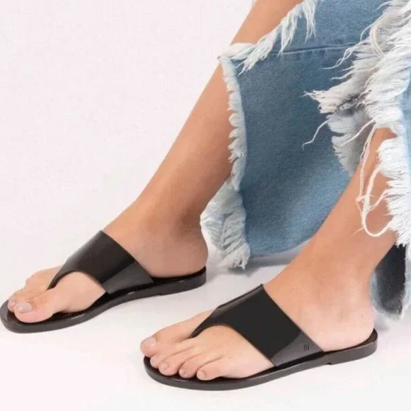 MELISSA Essential Chic Black Water Resistant Flip Flop Size 8 - Picture 2 of 16